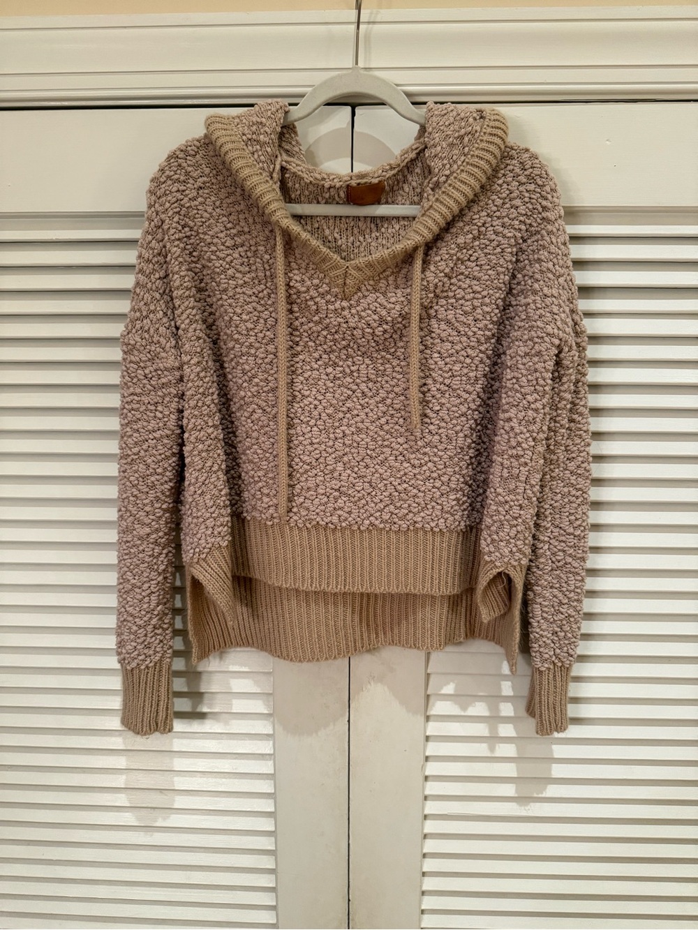 Cozy Textured Hooded Sweater - Taupe